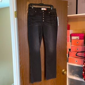 Cabi Button Fly Straight Jeans, black denim, size 8